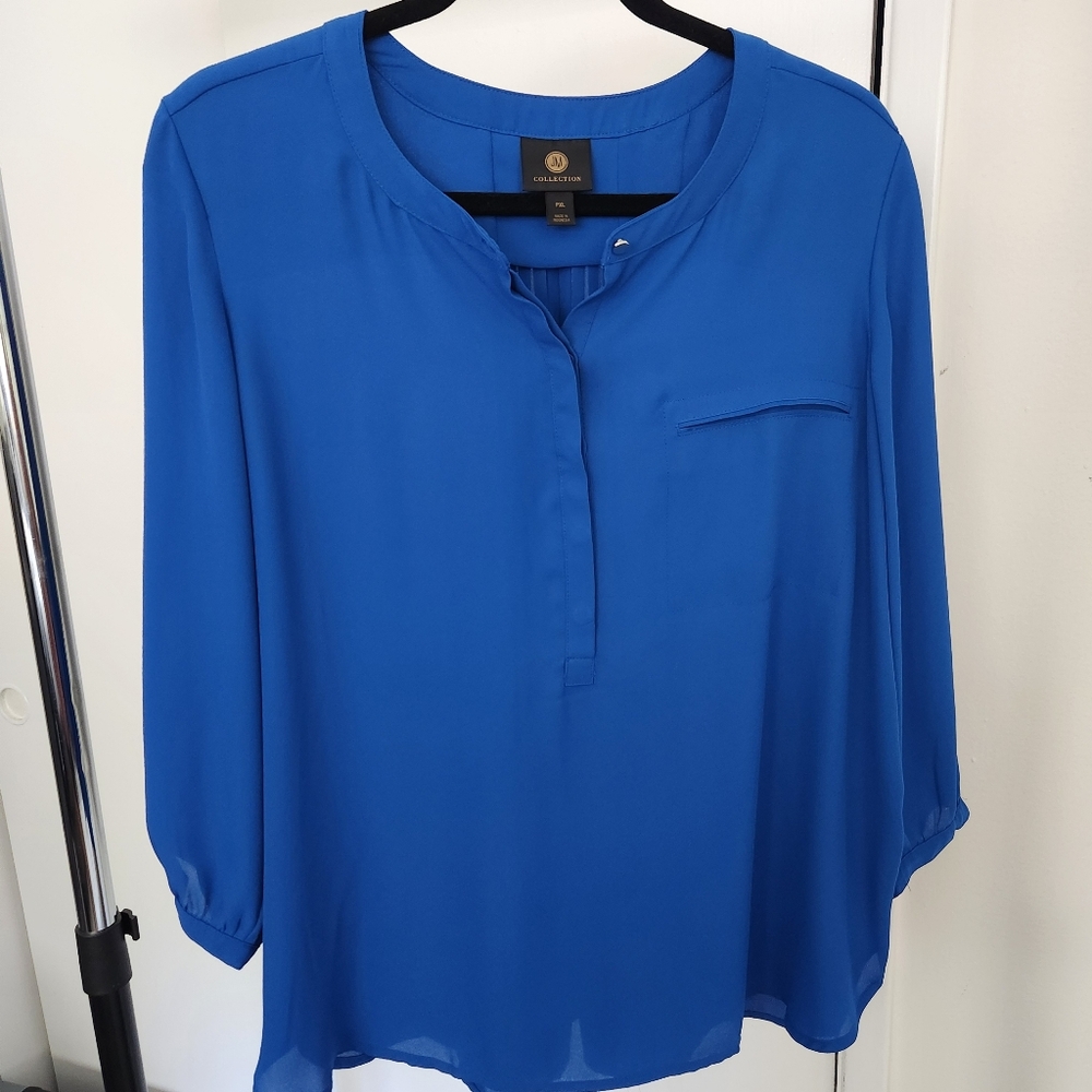 Petite JM Collection Blue 3/4 Blouse